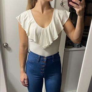 White Ruffled Sleeveless Bodysuit - Small
